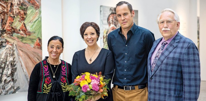 Carmen Würth (left) and Harald Unkelbach (right) with the winners of the Würth Prize for Literature, Silke Andrea Schuemmer and Sven Amtsberg. 